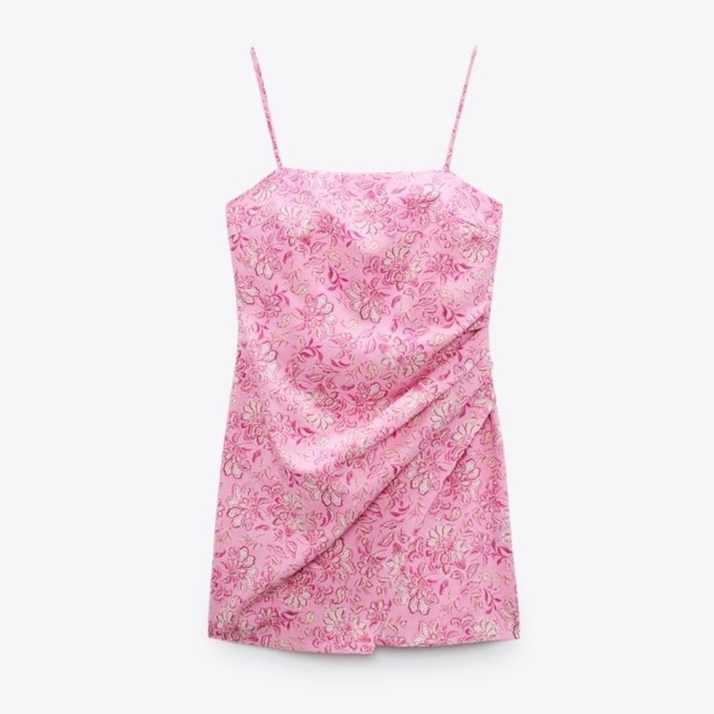Zara Pink Floral Spaghetti Strap Mini Dress Size S - Picture 1 of 4